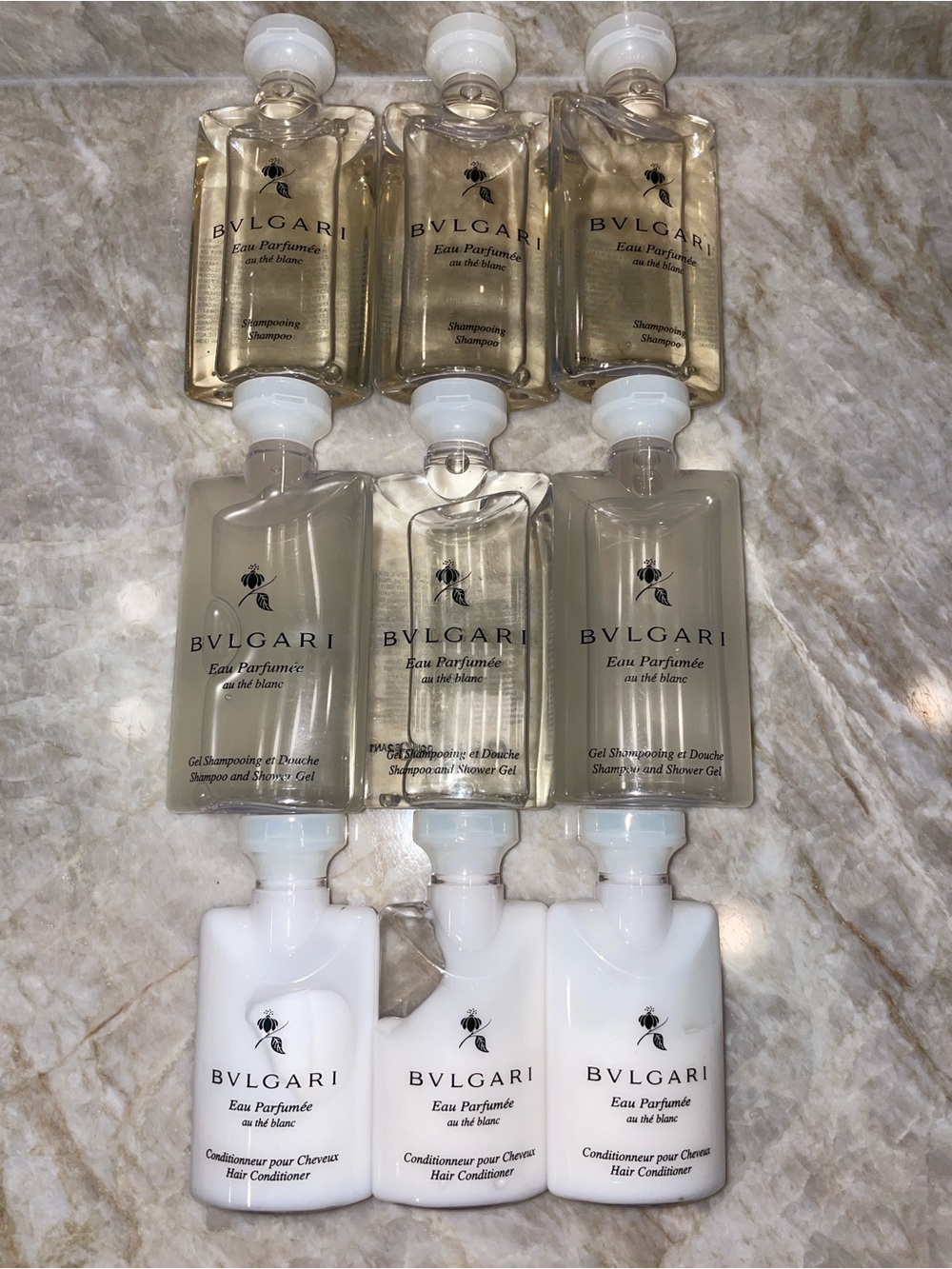 9 BRAND NEW BVLGARI DESIGNER TRAVEL SIZE BODY, WASH, LOTIONS, SHAMPOO. 2.5FL OZ!